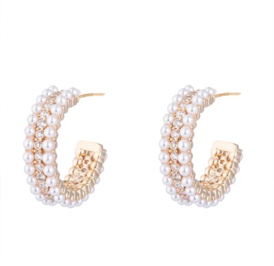 YELLOW CHIMES Gold Tone Crystal Studded Half Bali Clip On Hoop Earrings For Women Crystal Metal Hoop Earring