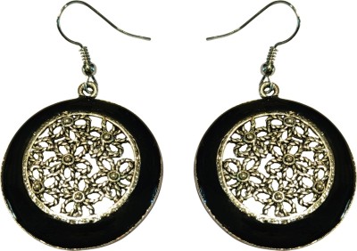 La Belleza Hoop Drop Dangler Earrings Black Alloy Hoop Earring