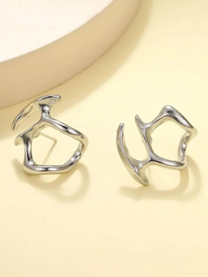 RAPPERSSHOP Abstract Irregular Hollow Silver Stud Earrings for Women Stainless Steel Stud Earring, Cuff Earring, Earring Set