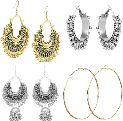 Mystory Style Party Wear Oxidized Silver Beads Alloy Jhumki Earring