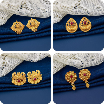 LaChoiceIt Pack of 4 Pair Traditional Gold Pleted Earring Collection Brass Earring Set