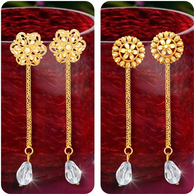 VIVASTRI Removable Stud Jhumki Chain Drop Earring Combo setof 2 Beads Alloy Earring Cubic Zirconia Alloy Drops & Danglers