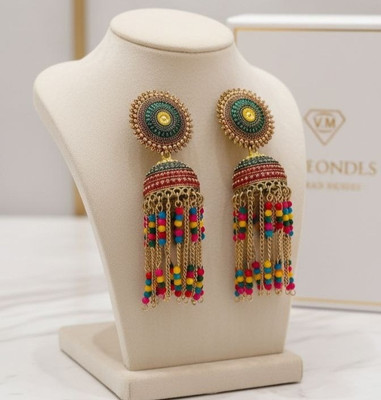 bfanci creations Colorful Long Jhumka Earrings for Women Ethnic Party Wear| Pair of 1 Earrings Metal Jhumki Earring
