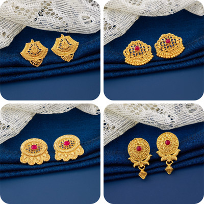 LaChoiceIt Pack of 4 Pair Traditional Gold Pleted Earring Collection Brass Earring Set