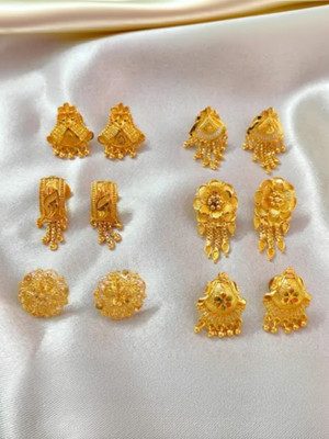 MA FASHION 6 pair gold Brass Earring Set, Stud Earring