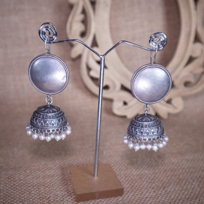 Antara Adornments Naaz Silver Look Alike Pearl Hook Earring Alloy Jhumki Earring