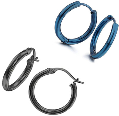 Shashank Soul 2 Pair Black Blue studs Earring Bali Hoop Earrings Combo For MenComboStuds-57 Metal Hoop Earring
