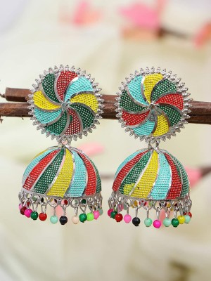 Haniya German Silver Multi-color Afghani Oxidised Earrings jhumka jhumki for women Brass Jhumki Earring