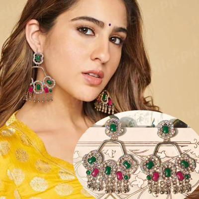 Ashir Atelier Pearls Green & Rani Pink Kundan & Beads Dangle Earring For Women Alloy Chandbali Earring