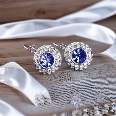 Jewelgenics Silver-Plated Blue Crystal Drop Earrings Crystal, Cubic Zirconia Alloy Drops & Danglers