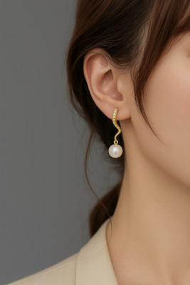 worth it sell GOLDEN BENDED PEARL KOREAN STUDS FOR WOMAN Pearl Alloy Huggie Earring, Plug Earring, Drops & Danglers