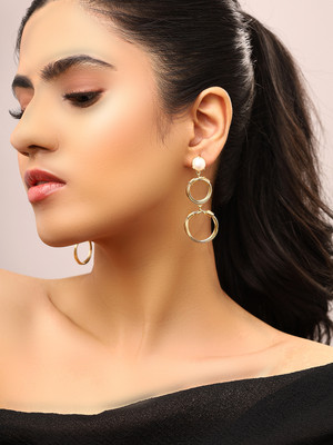 Priyaasi Circle shape Gold Plated Pearl Stud Drop Earrings Brass Drops & Danglers
