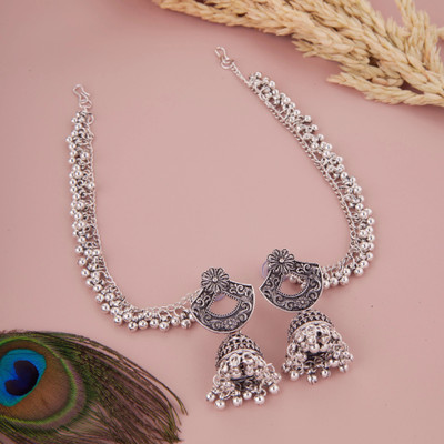 GC PREMIUM JEWELLERY Premium Stylish Oxidised Earring/Jhumki With Chain For Girls & Women Brass Jhumki Earring
