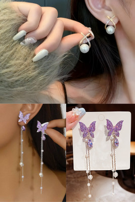 kurm shop Butterfly Korean Earrings Combo Set. Cubic Zirconia Alloy, Brass Earring Set, Stud Earring