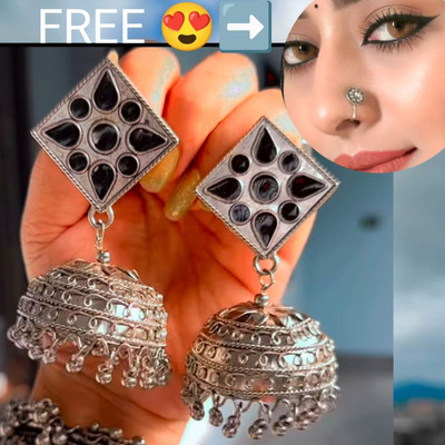 ISLANA Oxidised silver jhumki jhumka Earrings for women and girls with nosepin Alloy Jhumki Earring