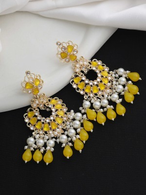 SAIYONI Kundan Flower Dangles Earring For Women & Girls Beads Alloy Drops & Danglers