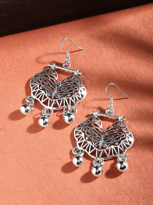RUBANS Rubans Oxidised Silver Plated Handcrafted Ghungru Drop Earrings Alloy Drops & Danglers