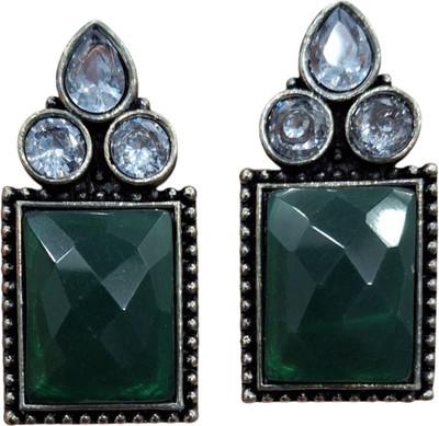 Kavi Traders Collection Green and White Crystal Alloy Drops & Danglers