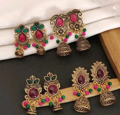 Vigilantee Jewels Combo Of 4 Jhumki Different Shaped Gold-Plated Beaded Antique Jhumkas Beads, Pearl, Cubic Zirconia, Diamond Brass Jhumki Earring, Drops & Danglers, Chandbali Earring Vigilantee Jewels Combo Of 4 Jhumki Different Shaped Gold-Plated Beaded Antique Jhumkas Beads, Pearl, Cubic Zirconia, Diamond Brass Jhumki Earring, Drops & Danglers, Chandbali Earring