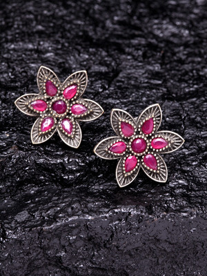 ANOUK Pink Silver Plated Contemporary Oxidised Studs Brass Drops & Danglers