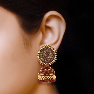 MEENAZ maroon jhumka jhumkas kundan earrings ear rings earing daily party big design Pearl, Beads, Cubic Zirconia, Zircon, Crystal, Diamond Metal Jhumki Earring