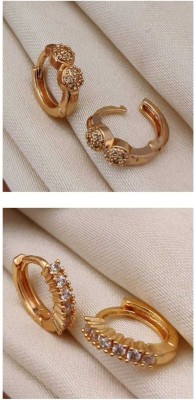 tulsiplastic Unique Fashionable Design Gold Plated Diamond Earring for Women Cubic Zirconia Brass Stud Earring, Huggie Earring