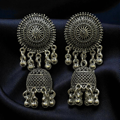 HM Creations Royal Oxidised Jhumka Alloy Chandbali Earring, Stud Earring, Tassel Earring, Drops & Danglers, Jhumki Earring