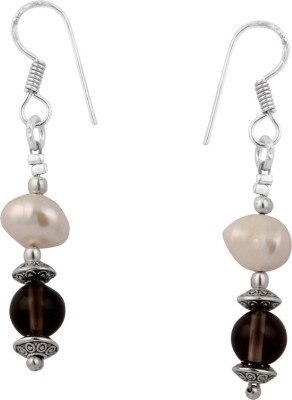 Pearlz Ocean 2.5 Inch White Fresh Water Pearl and Smoky Quartz Gemstone Beads Alloy Drops & Danglers