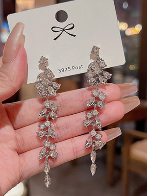 BLINGEE Flower Leaves Long Earrings Floral Korean Earrings For Women Western Earring Crystal, Cubic Zirconia, Diamond Alloy Earring Set, Tassel Earring, Drops & Danglers, Jhumki Earring BLINGEE Flower Leaves Long Earrings Floral Korean Earrings For Women Western Earring Crystal, Cubic Zirconia, Diamond Alloy Earring Set, Tassel Earring, Drops & Danglers, Jhumki Earring