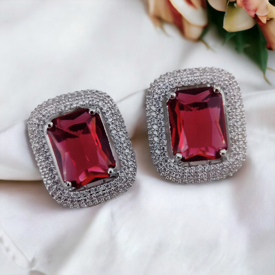 Opal Touch Captivating Crystal Red Studs Cubic Zirconia Brass Stud Earring