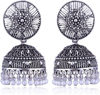 VIGHNAHARTA Oxidised Silver Twinkling Bejeweled Earring for Women and Girls German Silver Jhumki Earring