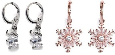 Dressberry Set of 2 American Diamond Studded Rose Gold & Silver Plated Drop Earring Diamond Brass Drops & Danglers