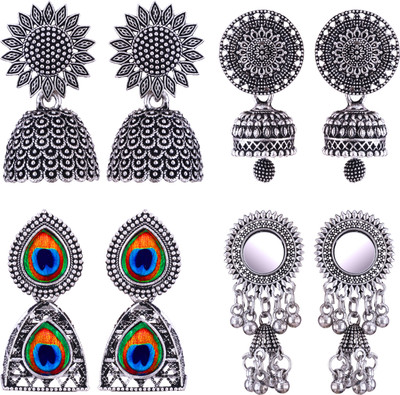 MEENAZ earrings for women jhumka Silver Oxidised traditional ear rings combo stylish Beads, Pearl, Cubic Zirconia, Diamond Brass, Enamel, Copper, Zinc, Stone Earring Set