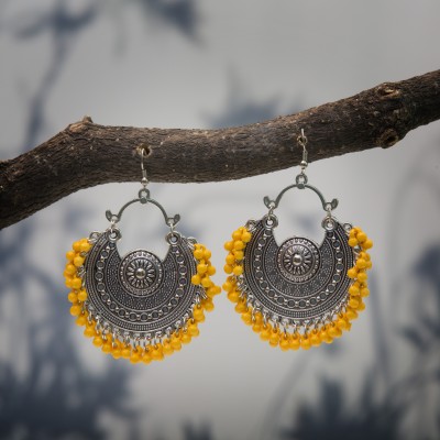 Creative Frogs Yellow & Silver Designer Jhumki Oxidised Jhumki Earring for Women and Girls Alloy Jhumki Earring