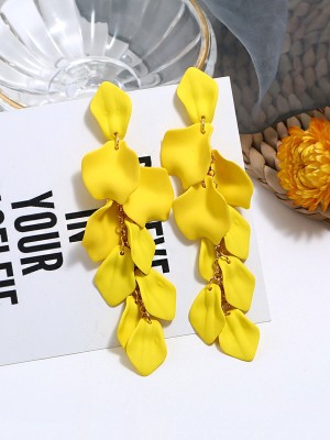 YELLOW CHIMES Elegant Latest Fashion Gold Plated Flower Petals Design Dangler Earrings for Women and Girls Resin, Alloy Drops & Danglers