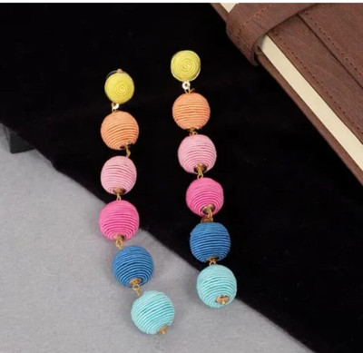 Blingshub Handmade Rainbow Ball Drop Fabric Earring Set