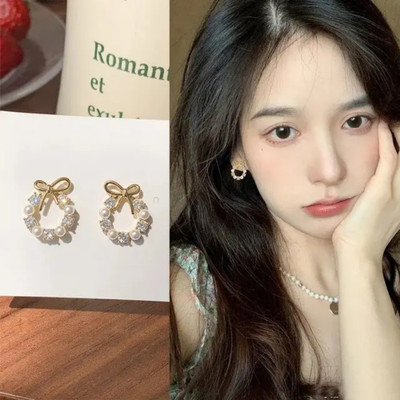 Sample Korean Style Bow Pearl Stud Earrings for Women & Girls Alloy Stud Earring