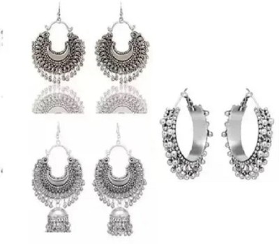 Mystory Womens Oxidised Silver Earrings Set Beads Alloy Huggie Earring