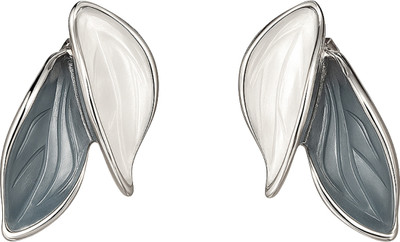 FOGGMART Leaves Design Stud Earrings for Women, Silver & Cream, Silver Border Rust-Free Alloy, Stainless Steel Stud Earring, Earring Set
