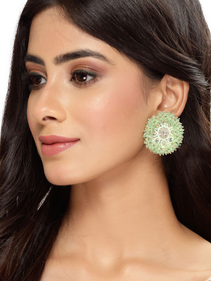Studio Sukkhi Elegant Green Beads with Meenakari Gold Plated Studs Earrings Alloy Stud Earring