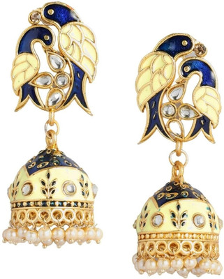 ANOUK Gold Plated Parrots Design Blue and Green Meenakari Jumkas Earrings for women Brass Jhumki Earring