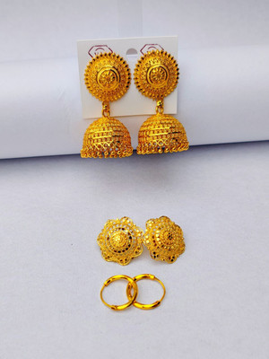 Ziyana 3-Piece Gold-Plated Jewelry Set: Jhumka, Studs & Hoops Combo for Women Brass Jhumki Earring, Hoop Earring, Stud Earring