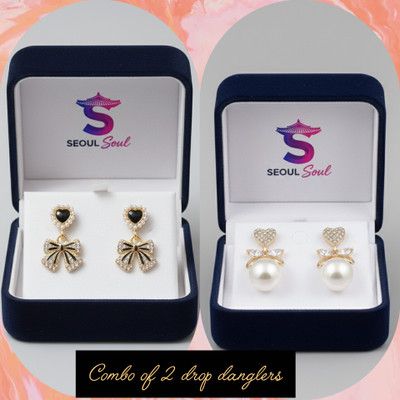 SEOUL SOUL Trendy and stylish combo of 2 drop earrings perfect for girls and women Stainless Steel Drops & Danglers