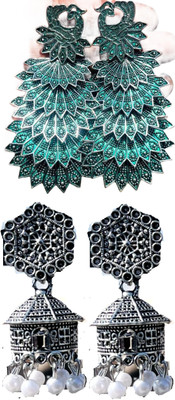 Hernger traders Peacock-Jhumki-04_04 & earwo-je-silver@_04 Cubic Zirconia Alloy Earring Set