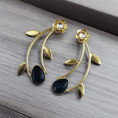 alysa Blue Stone Matte Gold Brass Drops & Danglers