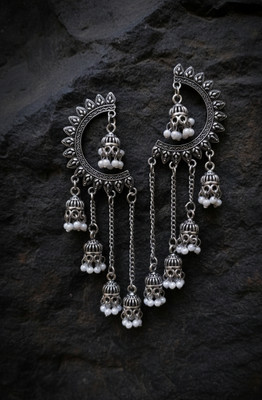 desi drapes Traditional Oxidized Silver Chandbali Jhumka Earrings for Women & Girls Alloy, German Silver Jhumki Earring, Drops & Danglers