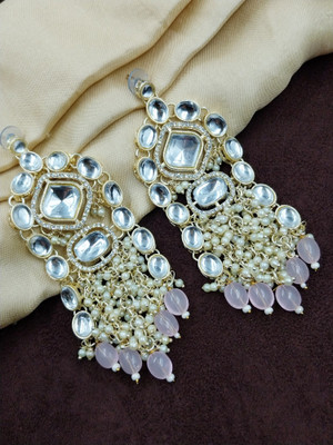 aarnaa Aarnaa Gold Plated Kundan & Pearl Chandbali Earrings for Women Alloy Drops & Danglers