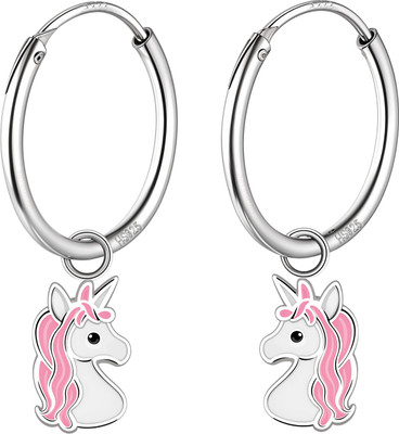 HighSpark 925 Silver Cute Enamel Hoop Earrings - Unicorn Charm Sterling Silver Hoop Earring