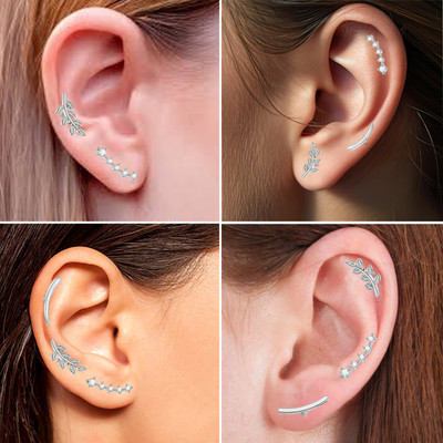 THANU'S CRAFT Silver Cartilage Stud Earrings Multiple Piercing for Women & Girls Crystal Metal Stud Earring