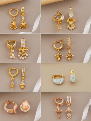 Weroxa Combo Of 8 Diamond Brass Earring Set